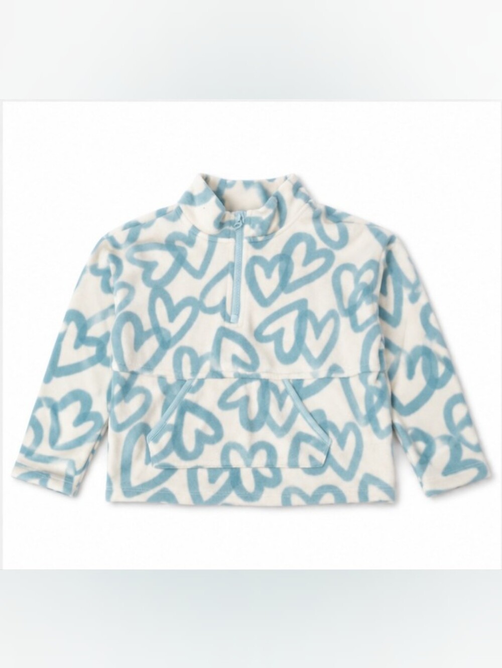 Athletic Works Cream Fleece Pullover with Light Blue Heart Print | Size XS 4-5